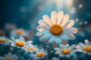 Margeritenbl&uuml;te im sanften Sonnenlicht mit traumhaftem Bokeh-Hintergrund
