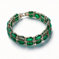 594-emstone Round Cut emerald Charm Bracelets isolate with white background no cast sh