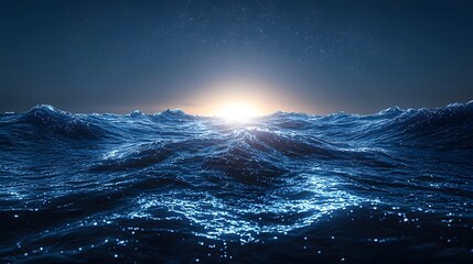 Fototapeta premium Expansive view of a large tranquil body of water surrounded by lush greenery and clear blue skies