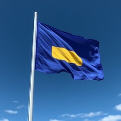 Blue flag with yellow rectangle outdoors