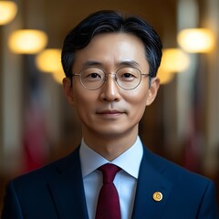 Man's portrait, formal attire, indoor setting