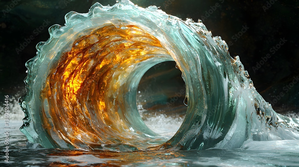 Poster serene water wave with a gentle light emanating from its surface creating a captivating and peaceful