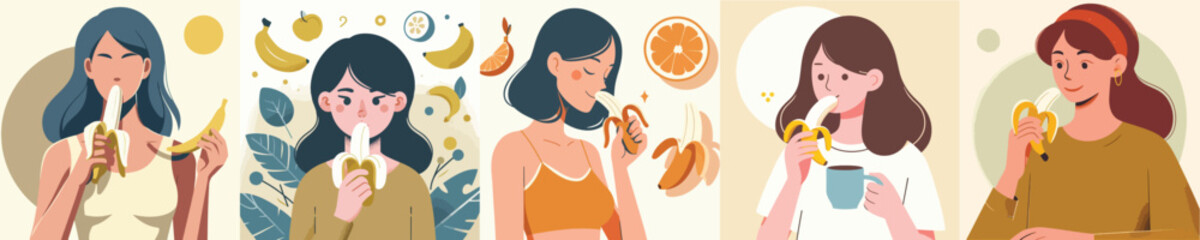 vector character woman eating banana