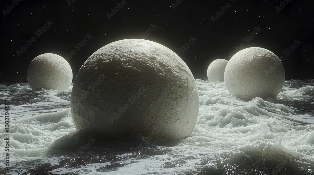 Aufkleber three white spheres floating calmly in clear water creating a dreamy and serene visual experience