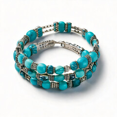 612-emstone round Cut turquoise Anklets bracelets isolate with white background no