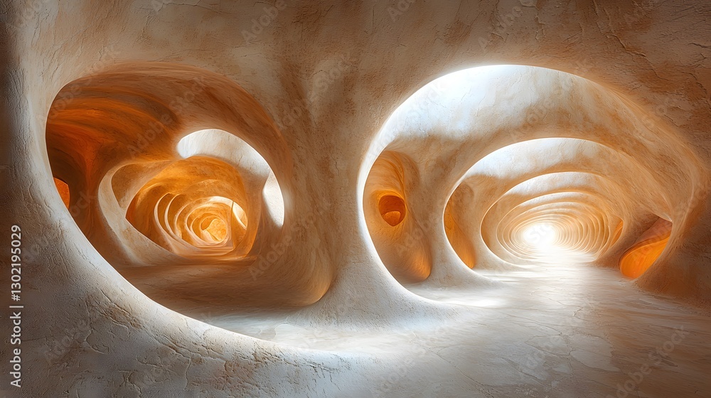 Poster mysterious tunnel with a warm light illuminating the entrance, inviting exploration into the unknown