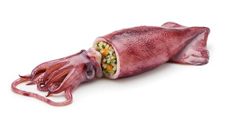 Stuffed Squid Seafood Dish Delicious Gourmet Close up Isolated White Background Raw Ready to Cook