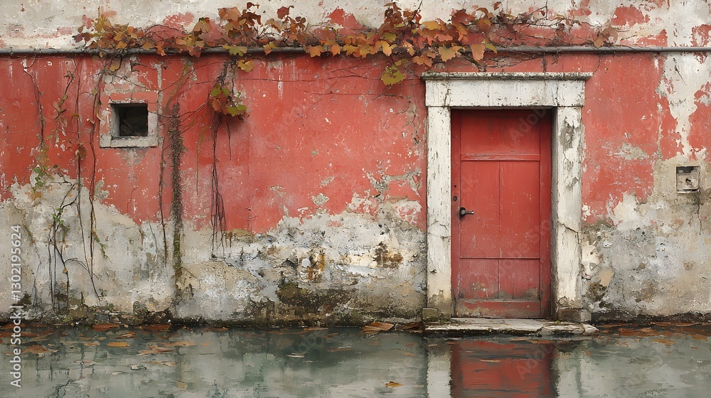 Aufkleber striking red door set against a textured wall adding bold character and unique charm to the architec