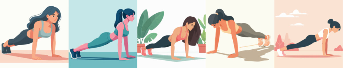 vector of a woman doing push ups