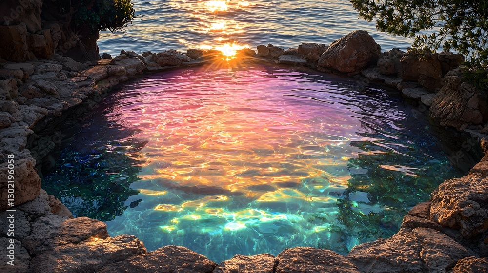 Aufkleber glimmering swimming pool with a bright sunlight reflection creating a peaceful and inviting atmosphe