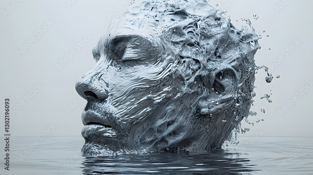 Poster artistic representation of a face formed by water creating a unique and captivating visual effect