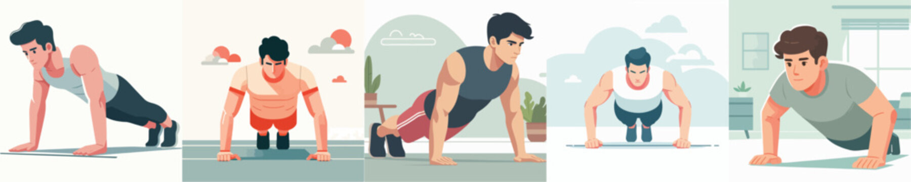 vector of a young man doing push ups