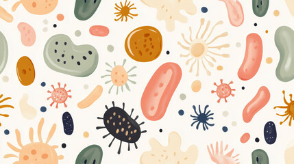 Colorful microorganisms pattern: a playful abstract design of microscopic life forms