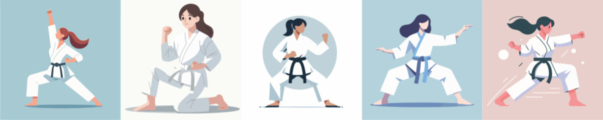 vector of a woman practicing karate