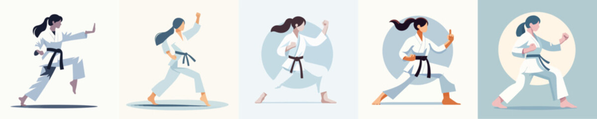 vector of a woman practicing karate