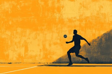 A black silhouette kicking a soccer ball near a wall