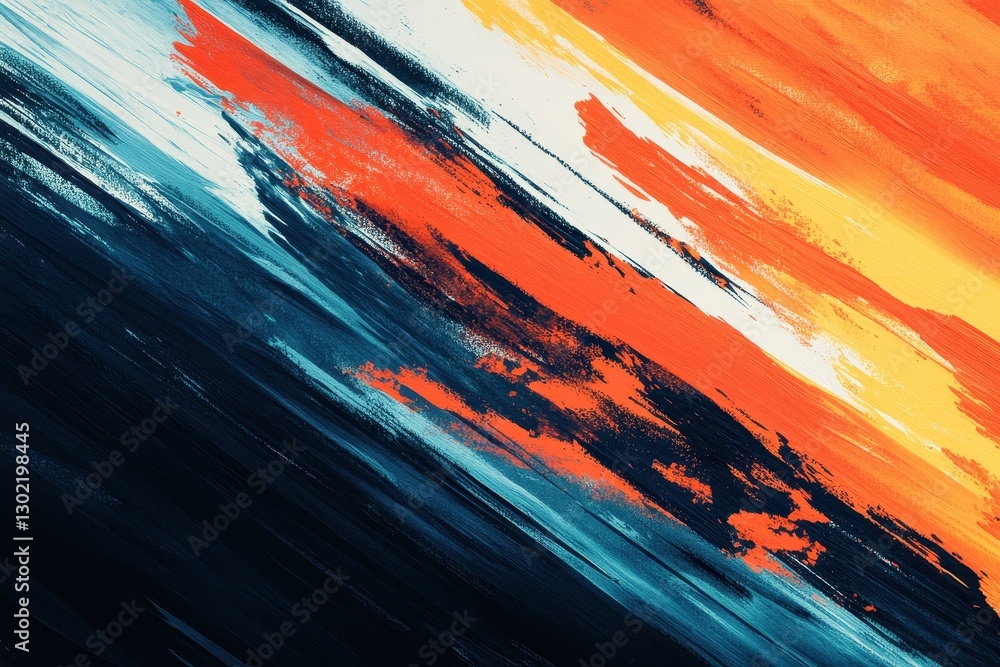 Poster diagonal brushstrokes of color create a dynamic and abstract artwork