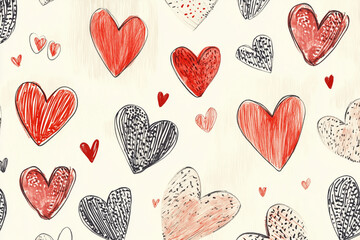 beautiful and intricate design of hearts, with some of them being red and black. The hearts are arranged in a pattern, creating a visually appealing and artistic composition