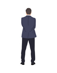 Young business man Standing Back View. Cartoon male Character Wearing formal office outfit, suit rear View. Vector illustration Isolated