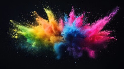 Vibrant explosion of colorful powder against a dark background