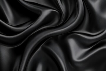 Obraz premium Luxurious black satin fabric cascades in soft flowing waves