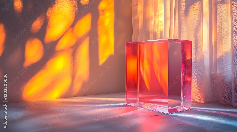 Poster elegant pink vase casting a beautiful shadow of a tree on a soft surface, creating a serene and arti