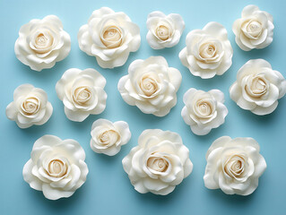 Romantic rose composition for Valentine’s Day on a blue backdrop