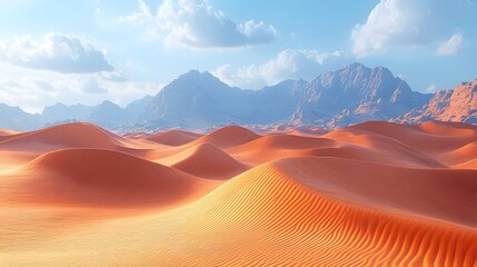 Naklejka premium Wide open desert landscape featuring expansive sandy terrain and a clear blue sky providing a sense of peaceful isolation