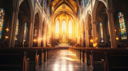 Obraz premium Church interior with stained glass