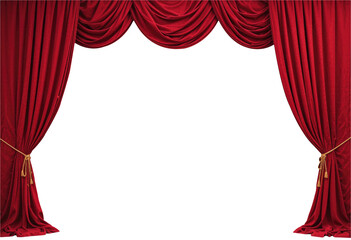 Red Velvet Theater Curtains Cut Out, Transparent PNG Background.
