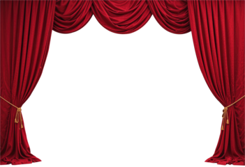 Red Velvet Theater Curtains Cut Out, Transparent PNG Background.
