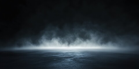 Dark and mysterious room filled with smoky white fog