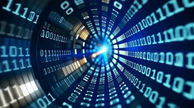 Exploring the world of binary data with dynamic visual patterns in a futuristic setting