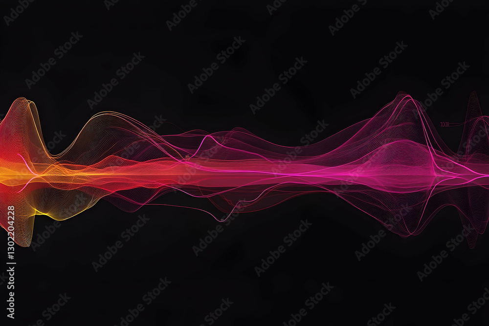 Poster abstract glowing waveform background with dynamic color gradations on black