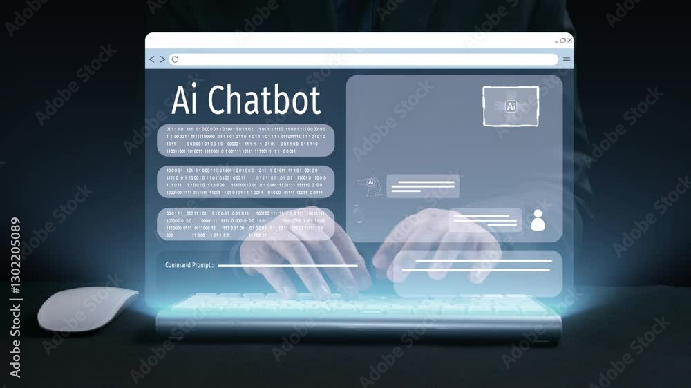 Poster human interact with ai artificial intelligence virtual assistant chatbot in concept of ai artificial