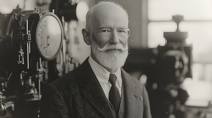 Man near machine, vintage sepia photo