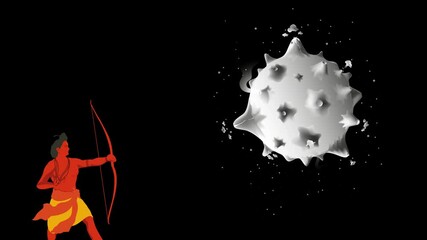 dussehra lord ram standing,hand drawing ram bhagva, big detailing, big city building, cricket ground 4k vidyo