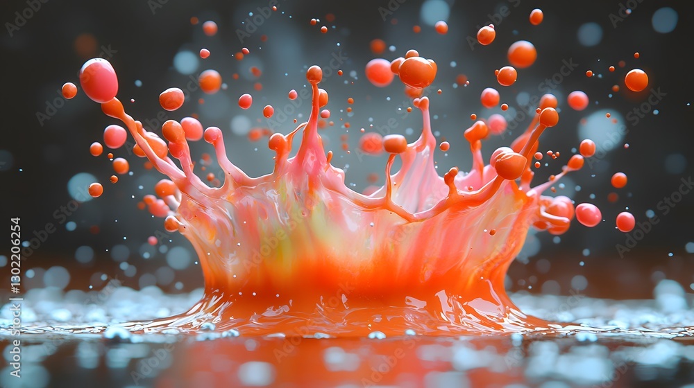Poster intense splash of red liquid on a black surface creating a striking contrast and dramatic visual dis