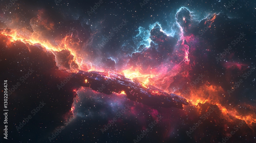 Aufkleber an advanced space station orbiting the earth surrounded by a vast expanse of space and distant stars