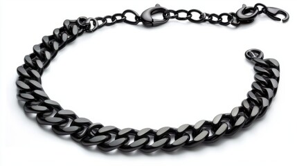 Glossy Black Chain Bracelet on White Surface with Clasp Detail