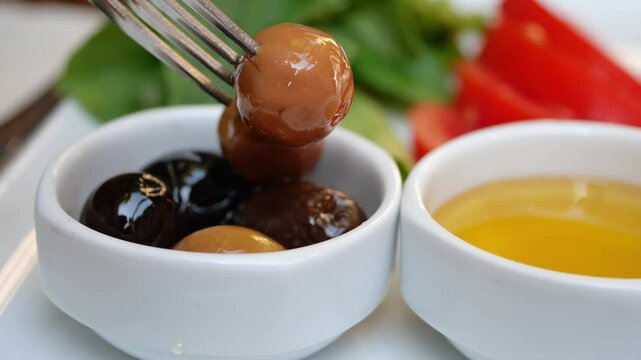 Fresh veggies and olives at a local Mediterranean spot