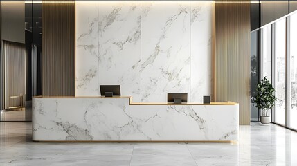 Gorgeous marble reception area with elegant design elements and contemporary furnishings creating a luxurious welcome experience