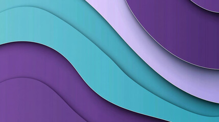 Abstract wavy layered paper design with vibrant teal, purple, and lavender colors.