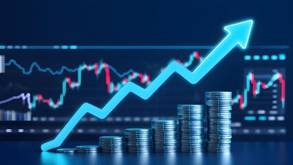 Obraz premium Stock Market with Coins: AI Art Concept for Financial Growth