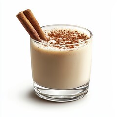 Creamy Eggnog Cocktail with Cinnamon Sticks in Glass