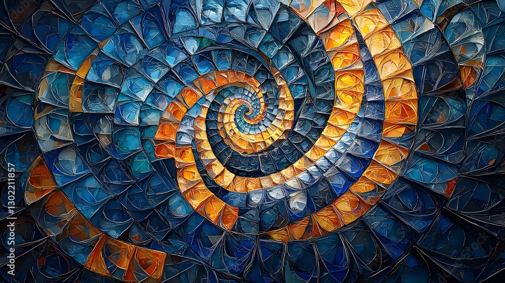Poster intricate spiral design created from transparent glass capturing light and color in a stunning visua