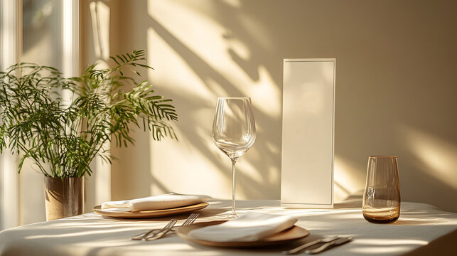 Minimalist menu mockup with a soft beige background, sleek black typography, and a contemporary table layout