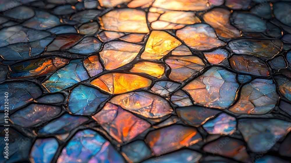 Poster colorful mosaic pattern featuring a variety of shapes and textures creating a vibrant and artistic s