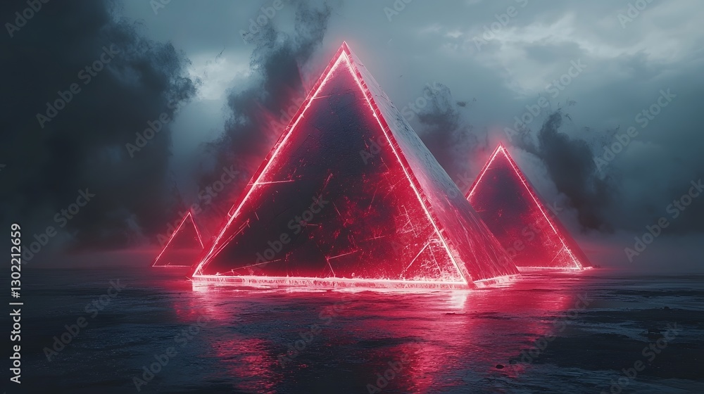 Poster bright triangle shimmering with neon lights against a dark background creating a bold and eye-catchi