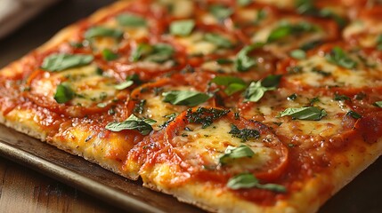 Margherita pizza with fresh basil, tomato sauce, and mozzarella on a stone oven tray